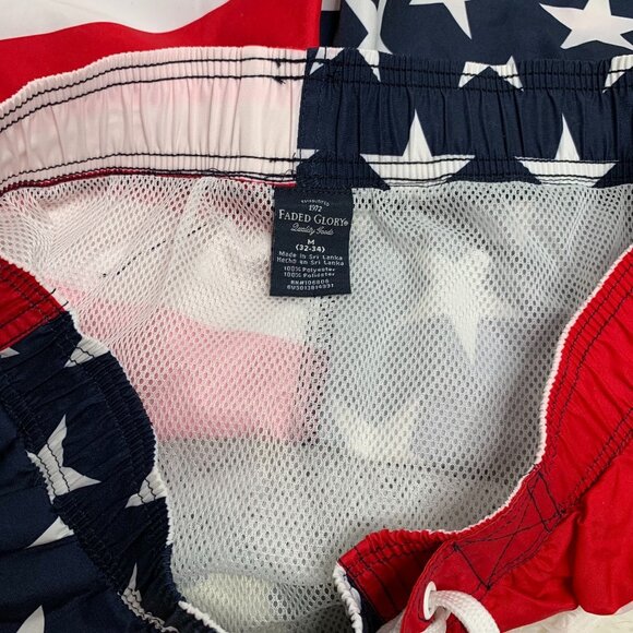 Faded Glory Swim Trunks Board Shorts M Red White Blue Flag Mesh Brief Pockets - Picture 6 of 7